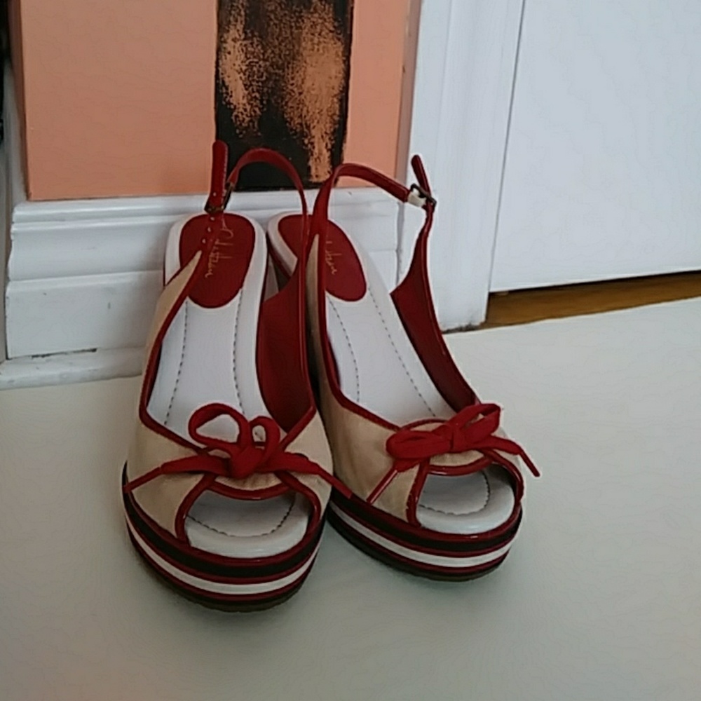 Cole Haan red/white/ beige wedges